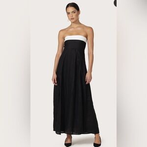 Lusana Alora Maxi Linen Dress in Black White sjze xs new with tags